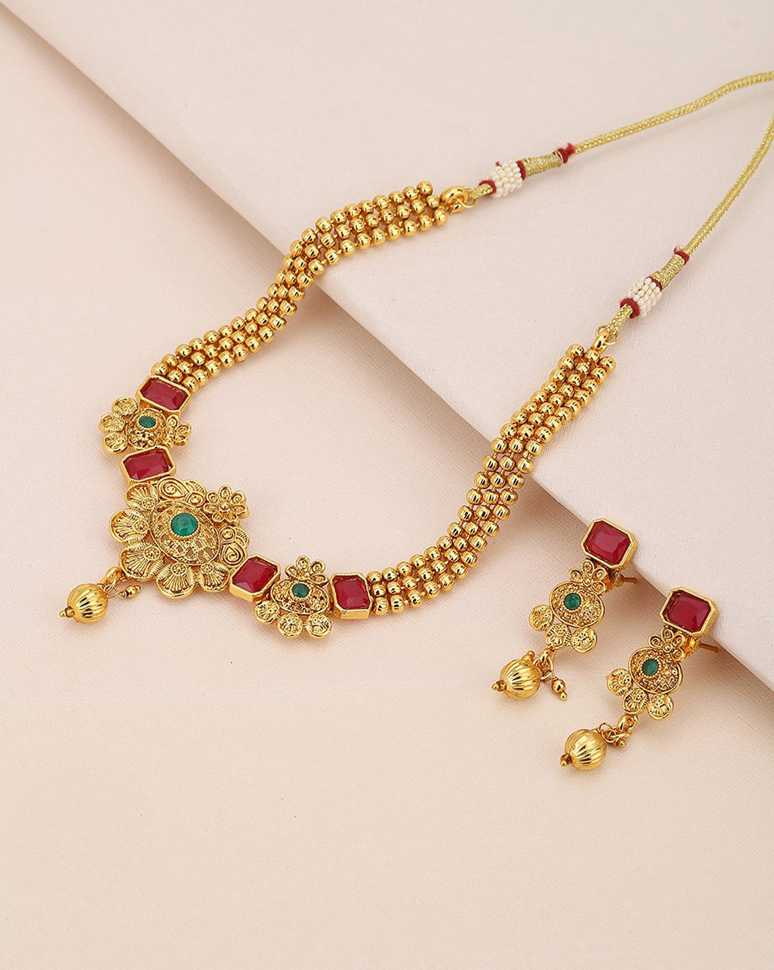 Buy Laxmiji Style Multicolor Stone Long Chain Necklace with Earrings Online  – The Jewelbox
