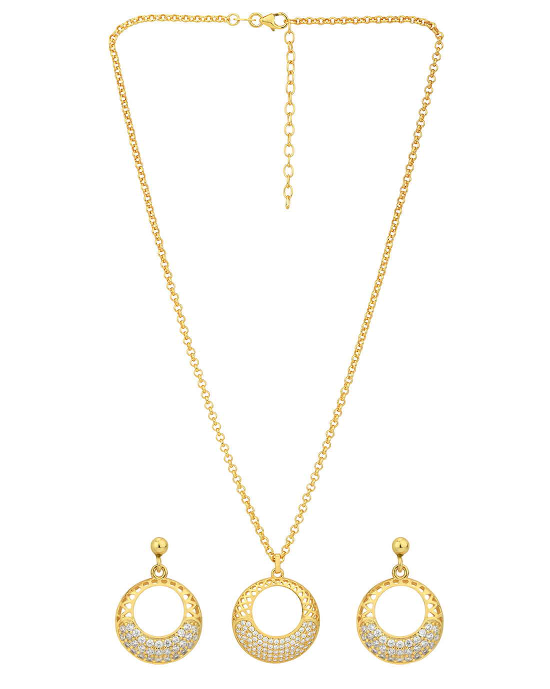 18kt Gold Plated with CZ Filigree Circular Necklace and Earring set for women