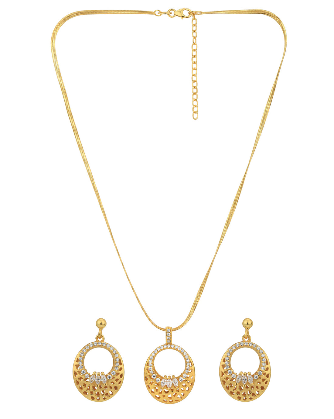 18kt Gold Plated with CZ Filigree Oval Necklace and Earring set for women