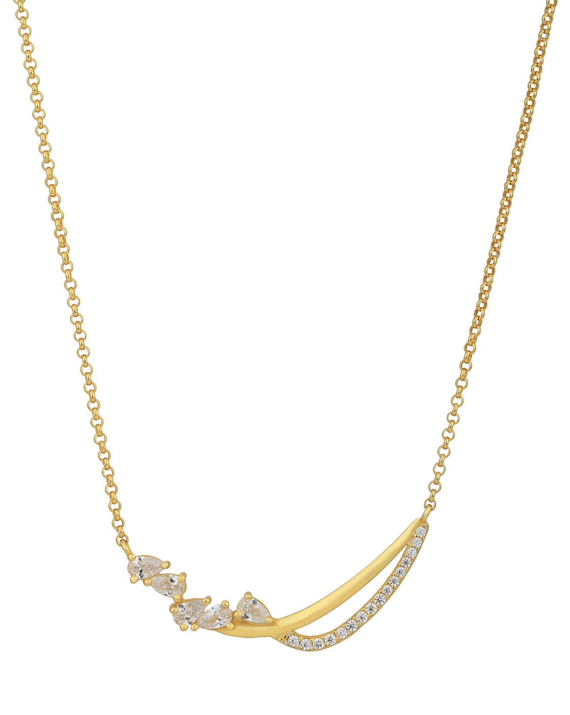 18kt Gold Plated with CZ Contemporary Necklace and Earring set for women