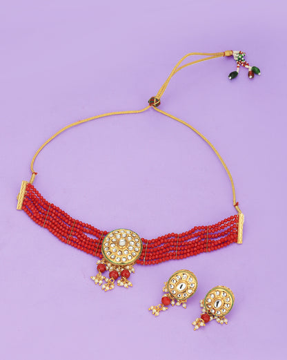 Gold Plated Glass bead Choker with earring for women