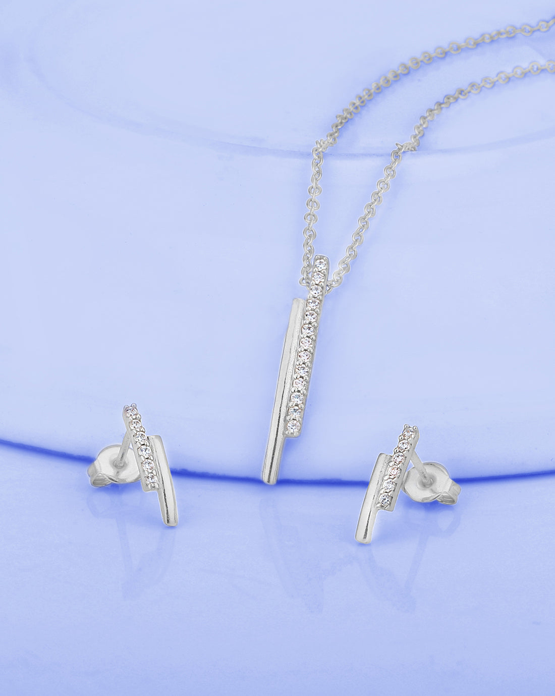 Rhodium Plated with CZ Fancy Necklace with Earring for women