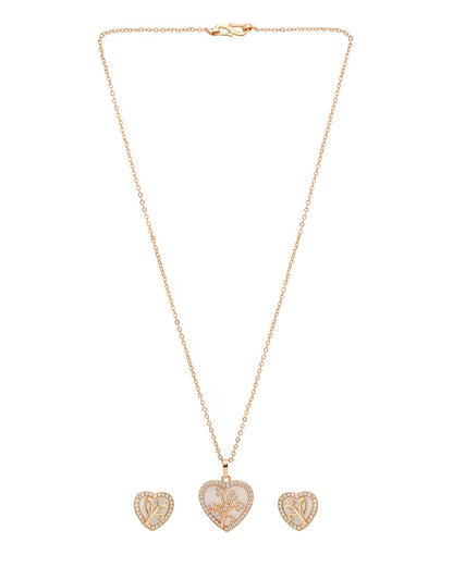 2 Toned Plated with CZ Heart Floral Pendant and Earring Set