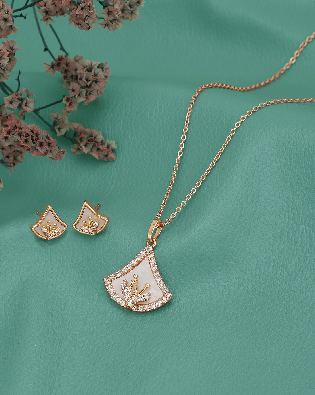 2 Toned Plated with CZ Divas Pendant and Earring Set