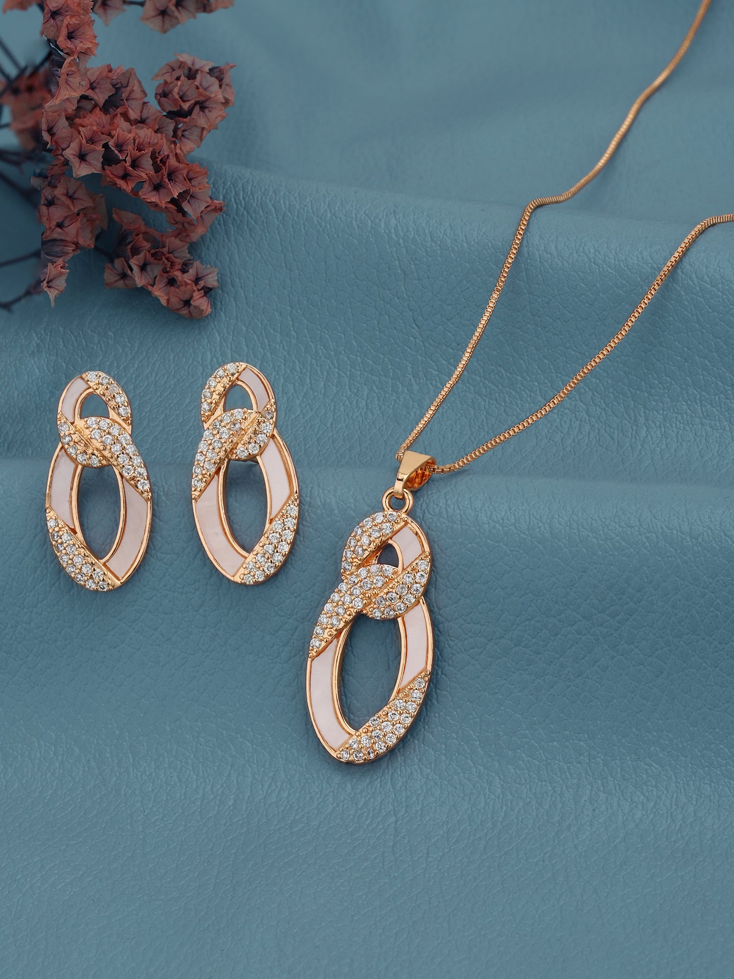 Rose Gold Plated with CZ Infinity Pendant and Earring Set