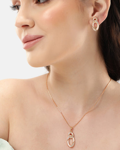 Rose Gold Plated with CZ Infinity Pendant and Earring Set