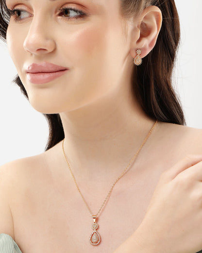 Gold Plated with CZ Ear Drop Pendant and Earring Set