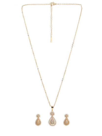 Gold Plated with CZ Ear Drop Pendant and Earring Set