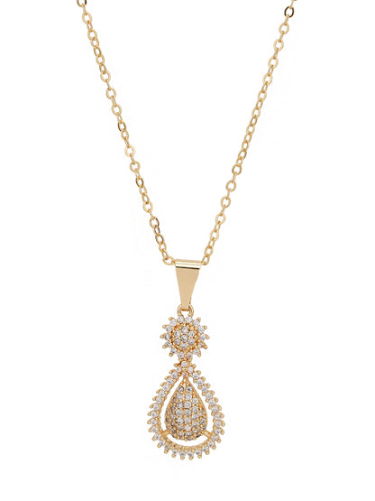 Gold Plated with CZ Ear Drop Pendant and Earring Set