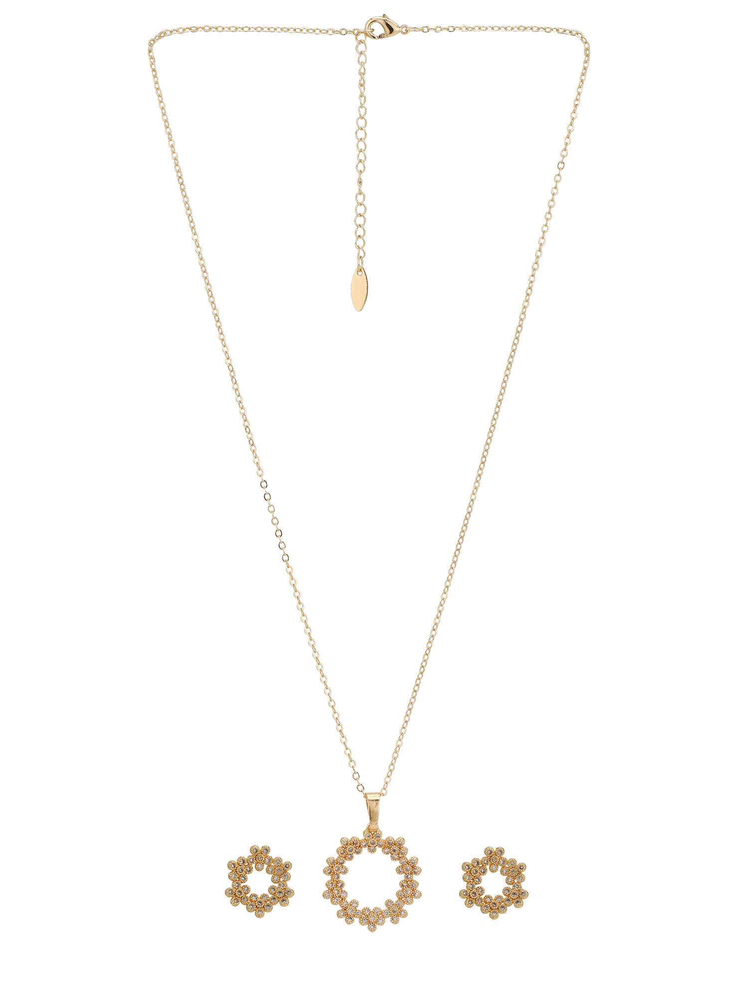 Gold Plated with CZ Floral Pendant and Earring Set
