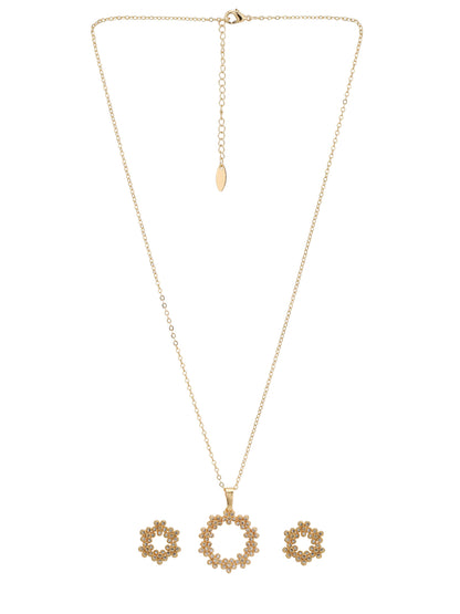 Gold Plated with CZ Floral Pendant and Earring Set
