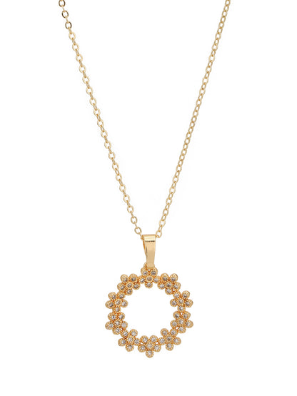 Gold Plated with CZ Floral Pendant and Earring Set