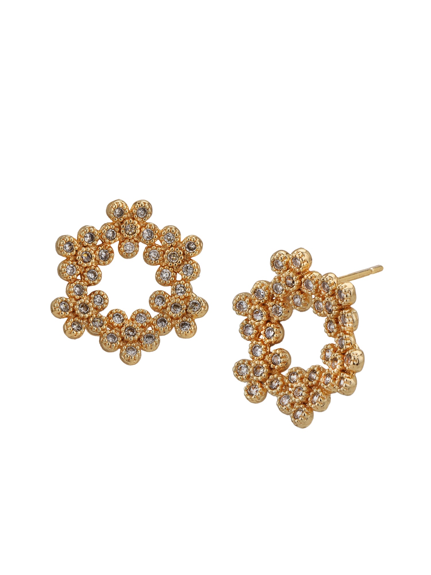 Gold Plated with CZ Floral Pendant and Earring Set