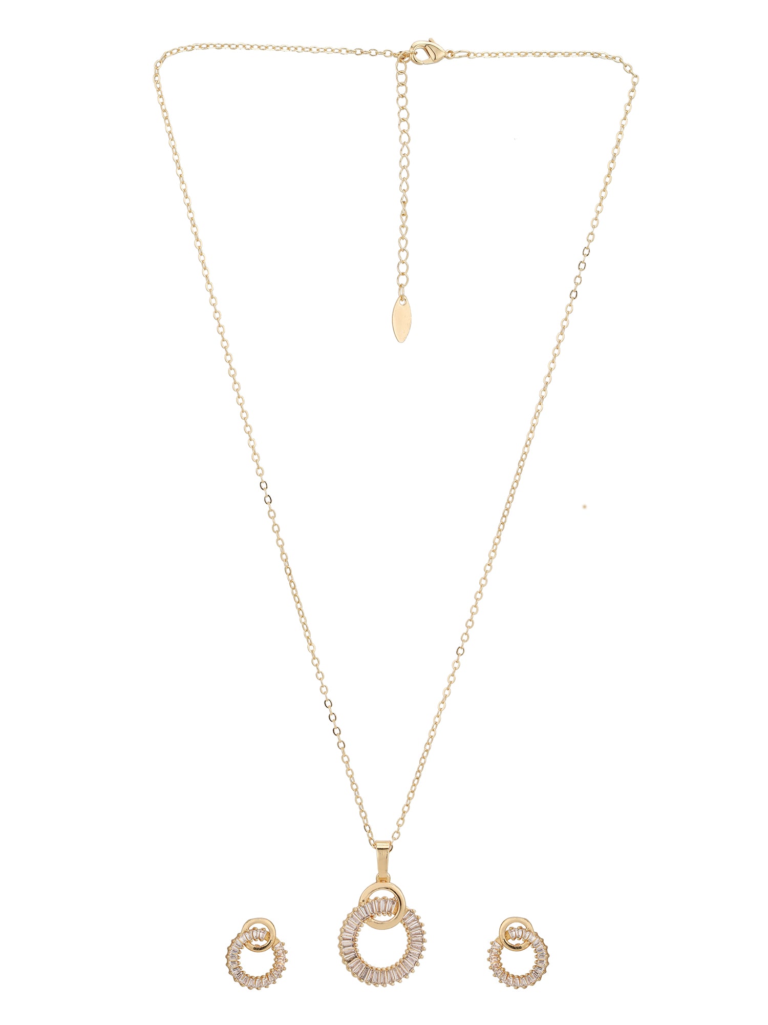 Gold Plated with CZ Circular Pendant and Earring Set