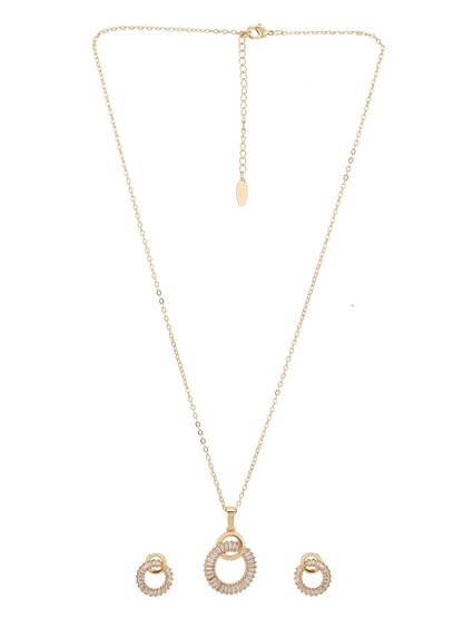 Gold Plated with CZ Circular Pendant and Earring Set