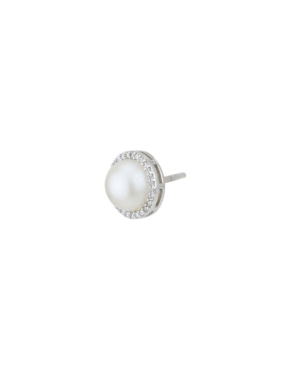 Rhodium Plated CZ with Pearl Stud &amp; Necklace Set