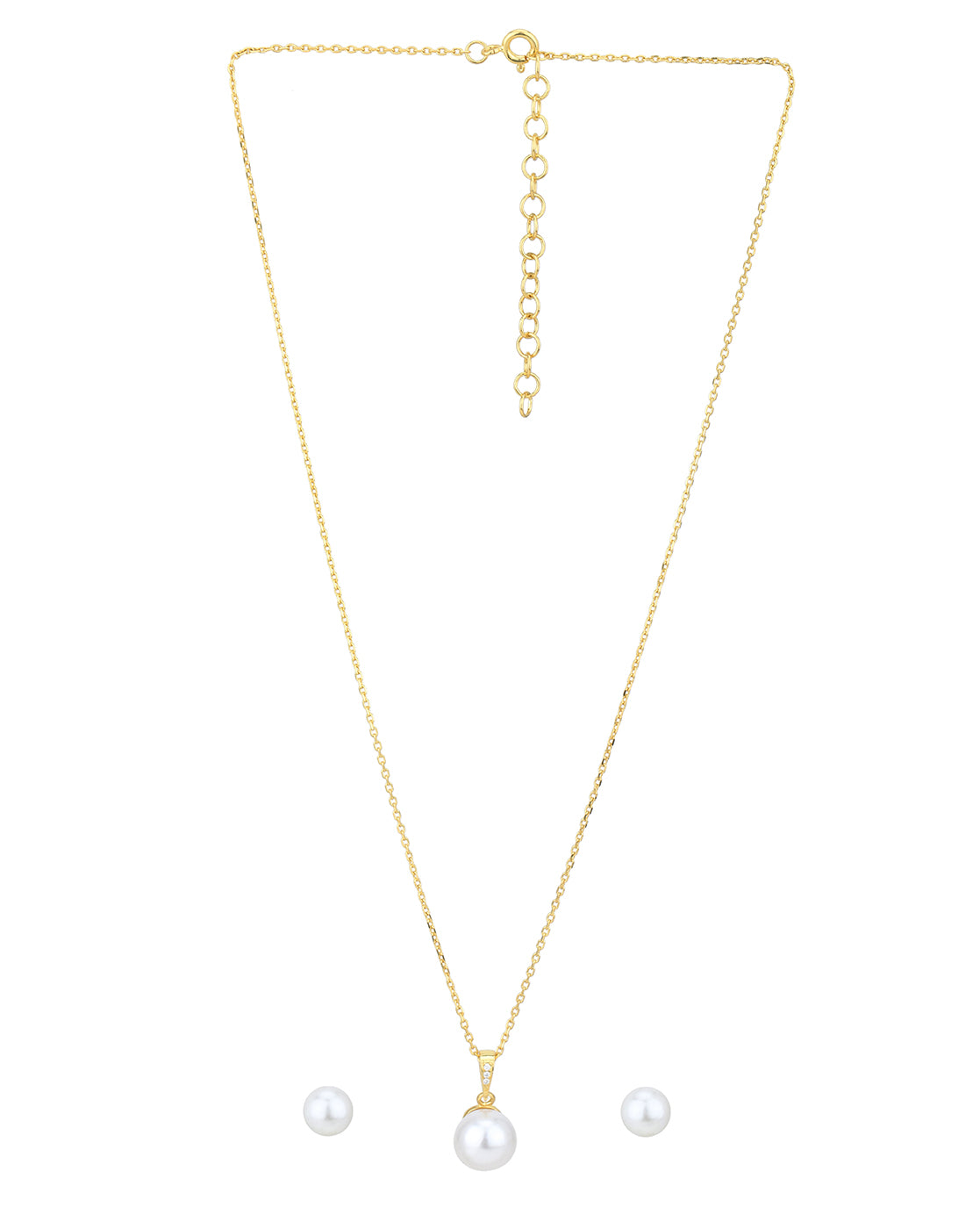 18kt Gold Plated Circular Pearl Studs &amp; Necklace Set