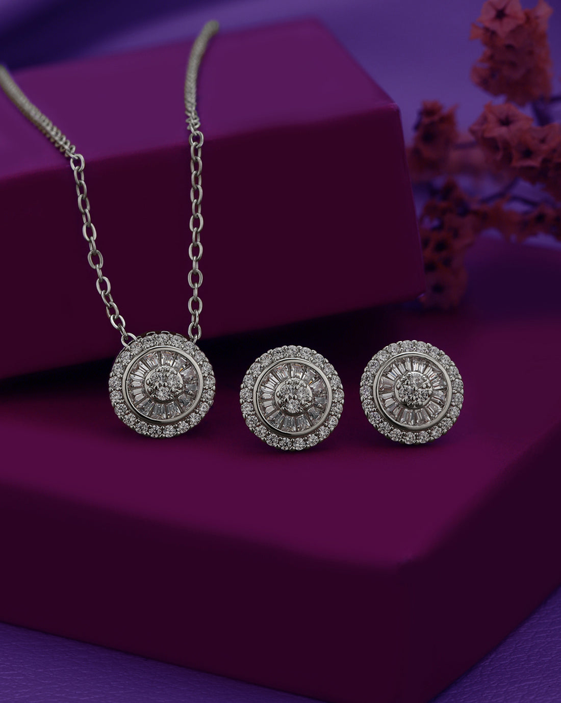 Silver Plated CZ Spiral Necklace and Earring Set