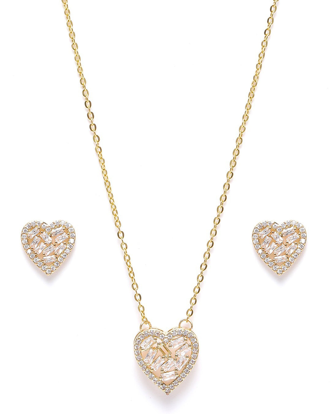 Gold Plated CZ Heart Necklace and Earring Set