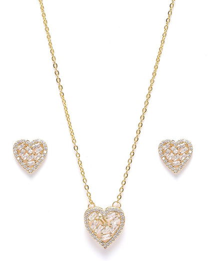 Gold Plated CZ Heart Necklace and Earring Set