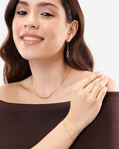 18kt Gold Plated CZ Link Bracelet with Earring and Necklace Set