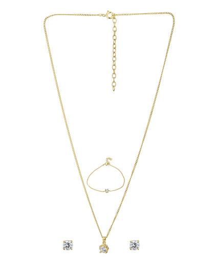 18kt Gold Plated CZ Dangling Solitaire Fancy Jewellery Set