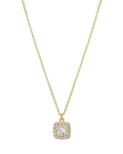 18kt Gold Plated CZ Square Earring with Adjustable Ring &amp; Necklace Set
