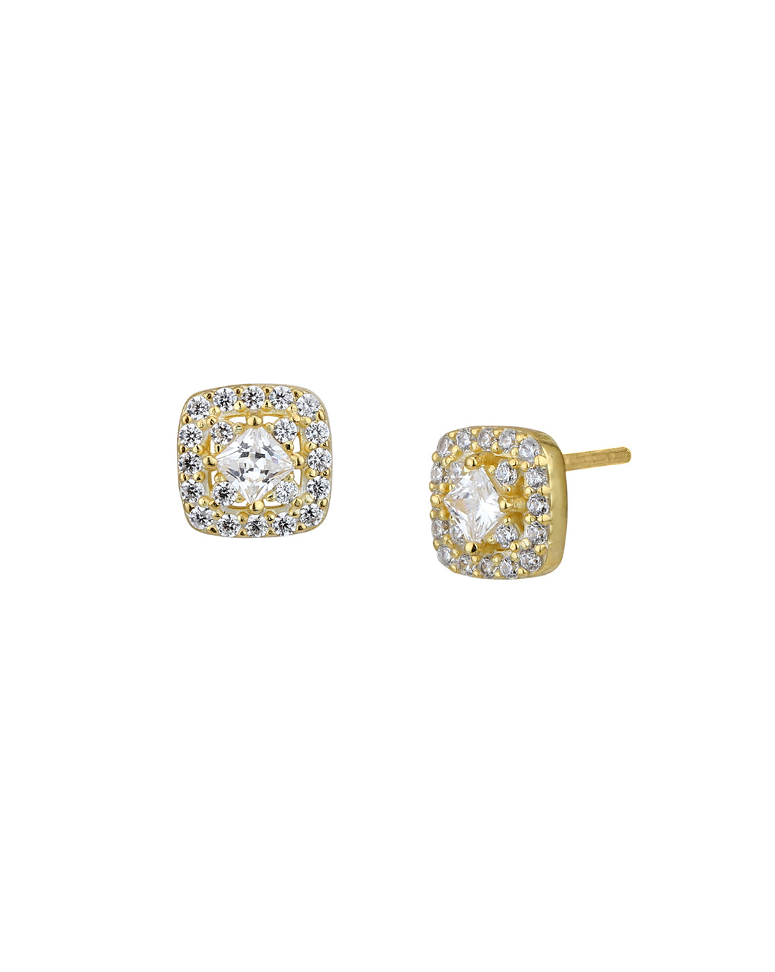 18kt Gold Plated CZ Square Earring with Adjustable Ring &amp; Necklace Set