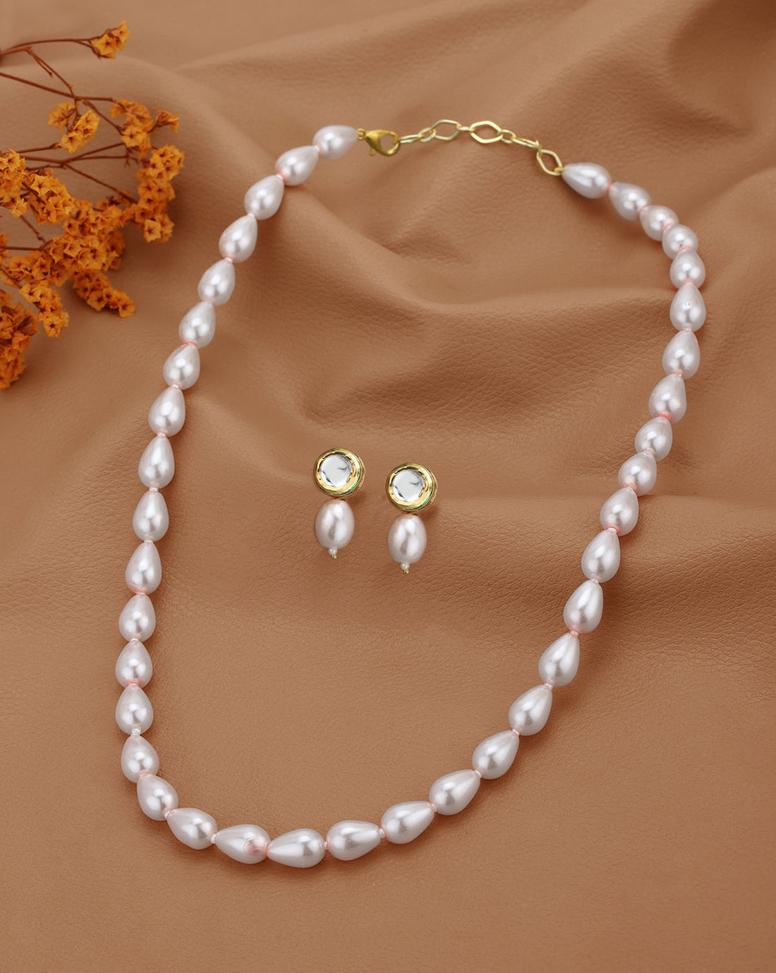 Gold Plated BabyPink Freshwater Pearl Beaded Jewellery Set