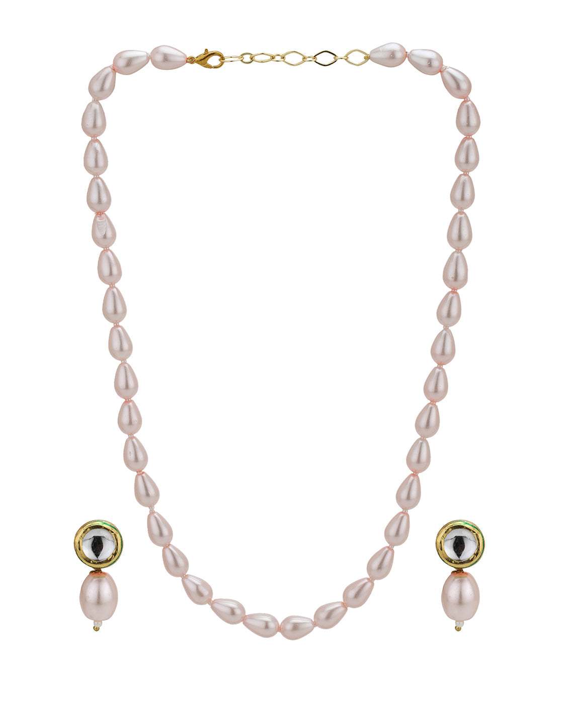 Gold Plated BabyPink Freshwater Pearl Beaded Jewellery Set