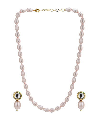 Gold Plated BabyPink Freshwater Pearl Beaded Jewellery Set