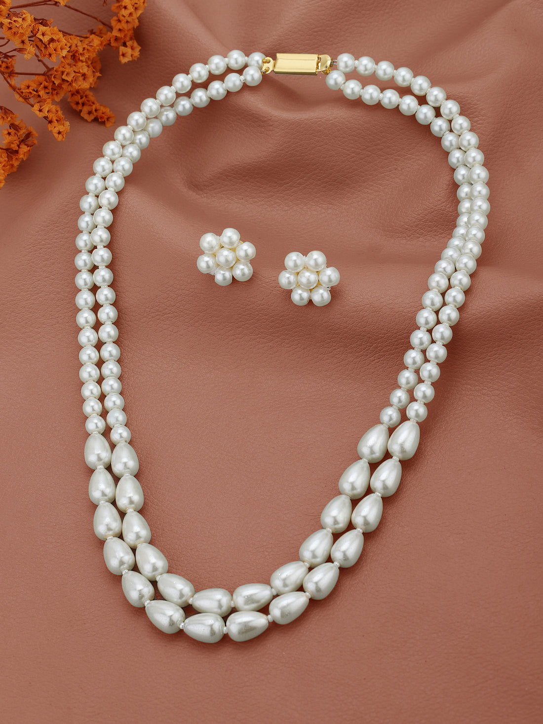 Gold Plated Double Layer Pearl Beaded Jewellery Set
