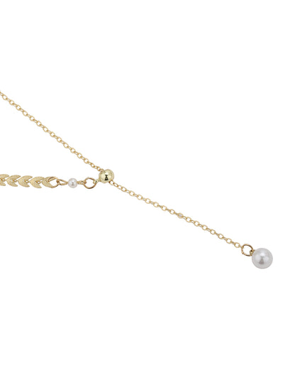 Gold Plated Dangling Pearl Lariat Necklace and Bracelet Set