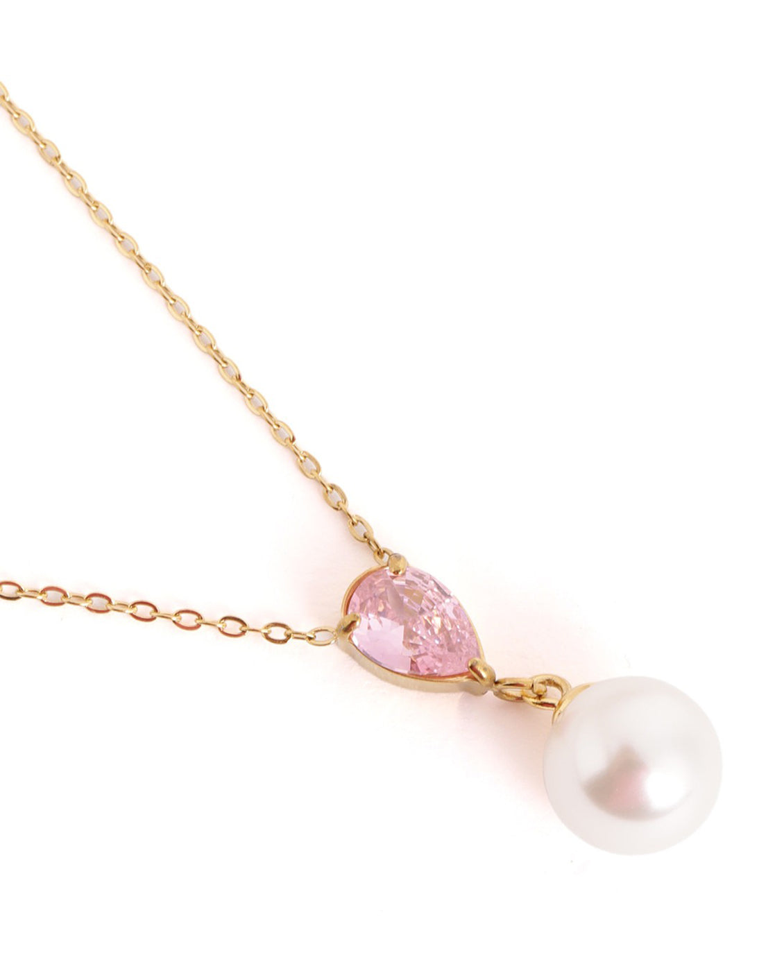 18kt Gold Plated Pear Drop CZ Pearl Necklace and Drop Earring Set