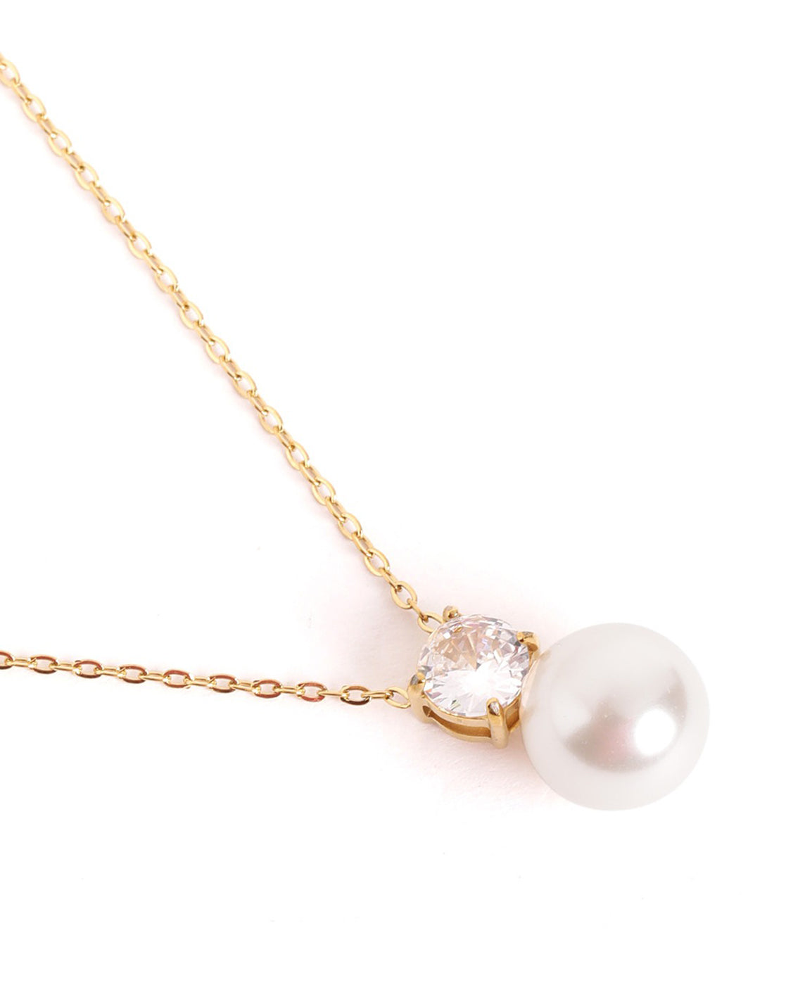 18kt Gold Plated Solitaire CZ Pearl Necklace and Drop Earring Set