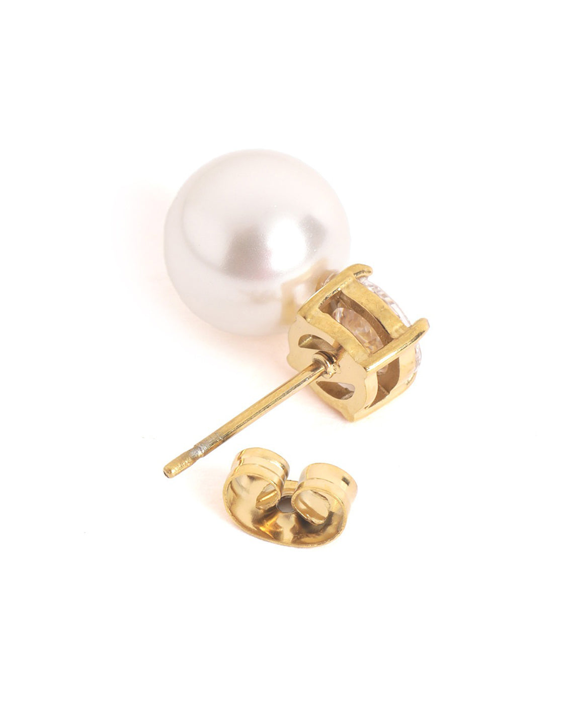 18kt Gold Plated Solitaire CZ Pearl Necklace and Drop Earring Set