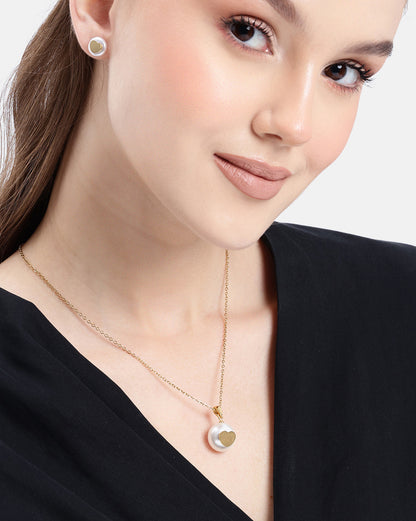 18kt Gold Plated Pearl and Heart Jewellery Set