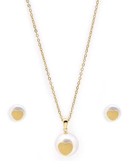 18kt Gold Plated Pearl and Heart Jewellery Set