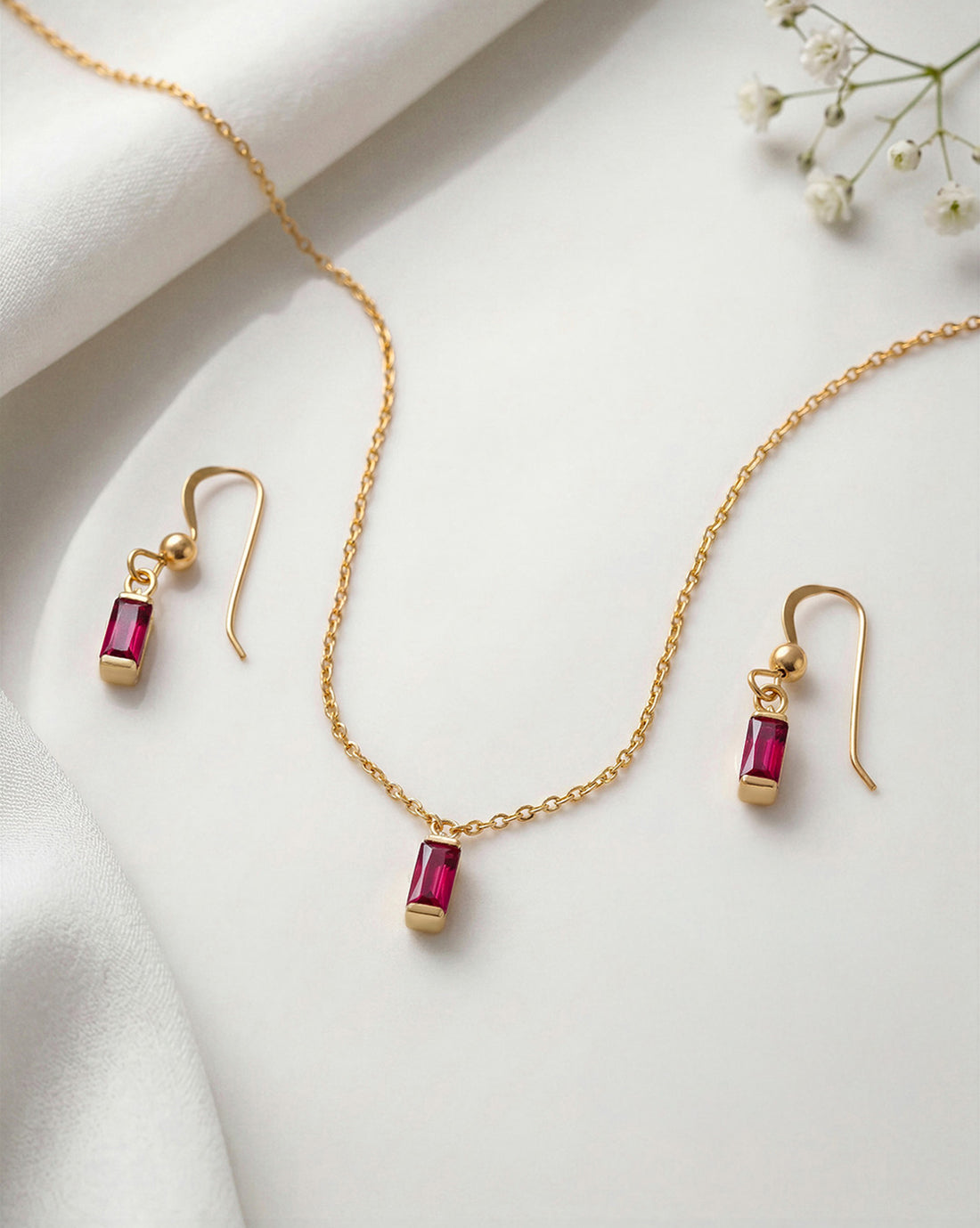18kt Gold Plated Red CZ Jewellery Set