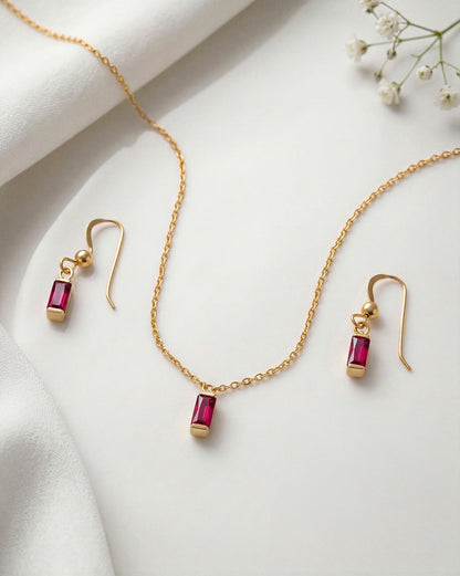 18kt Gold Plated Red CZ Jewellery Set