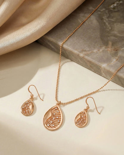 18kt Rose Gold Plated CZ Leaf Necklace and Earring Set