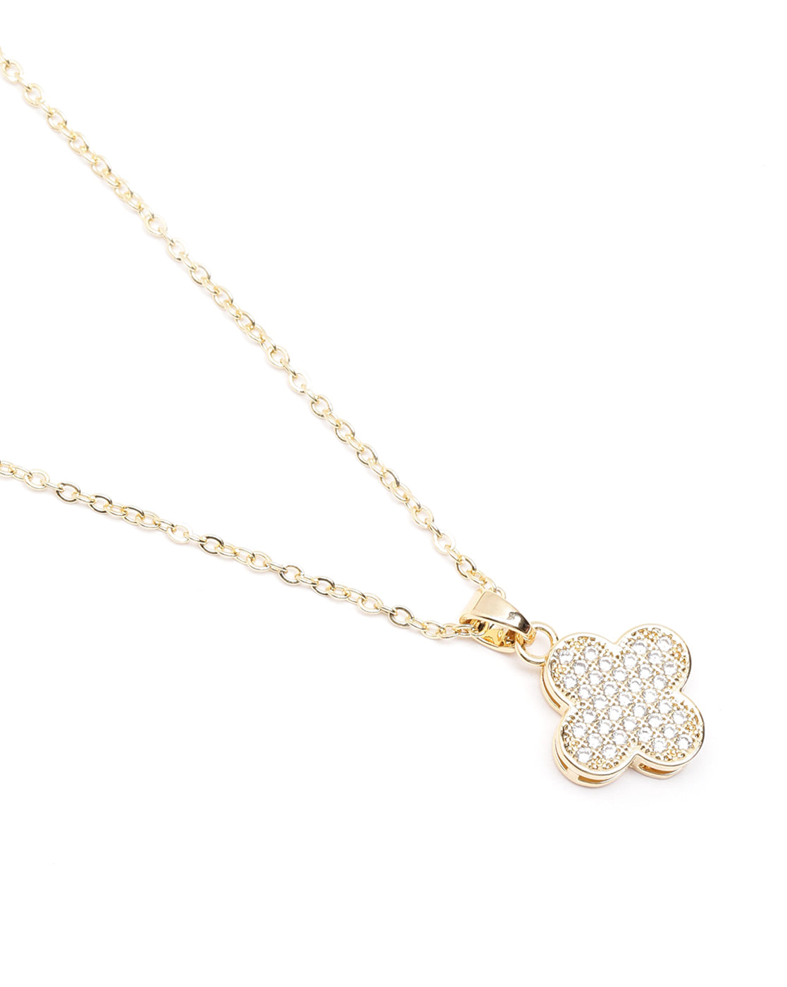 Gold Plated CZ Clover Necklace and Earring Set