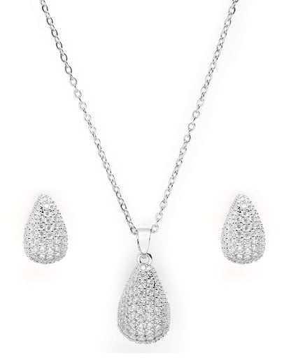 Silver Plated CZ Teardrop Necklace and Earring Set