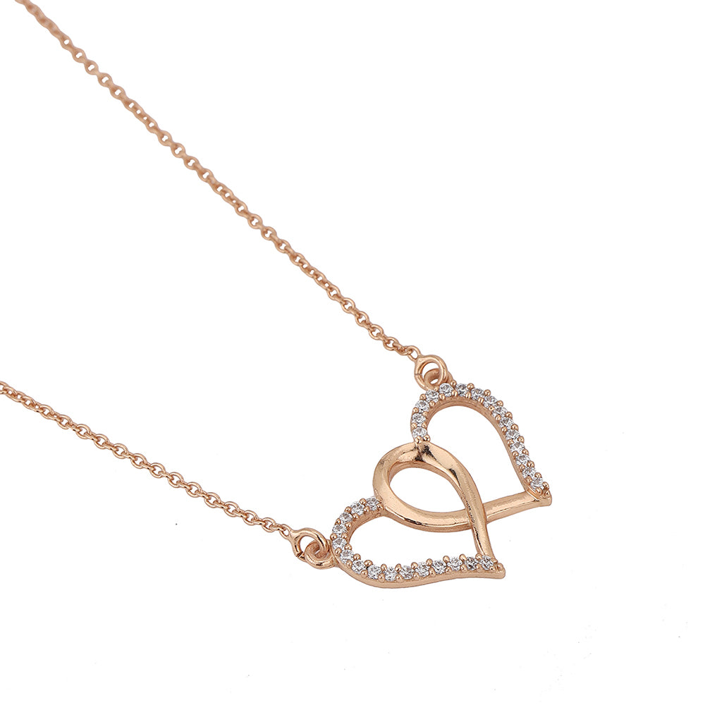 Carlton London Rose Gold Plated Twins Heart Cz Studded Necklace For Women