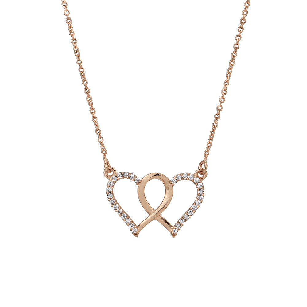 Carlton London Rose Gold Plated Twins Heart Cz Studded Necklace For Women