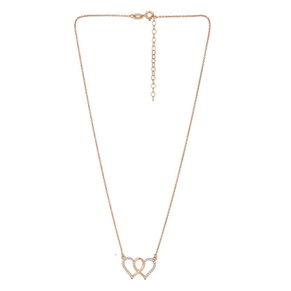 Carlton London Rose Gold Plated Twins Heart Cz Studded Necklace For Women