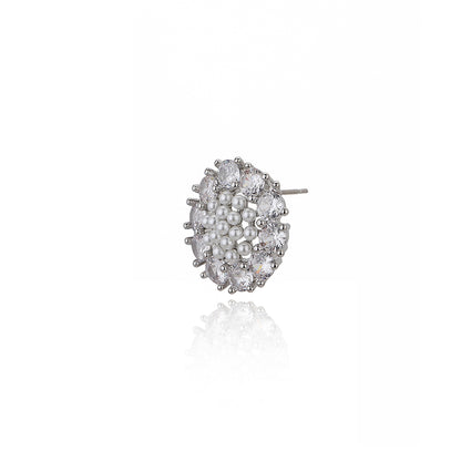 Carlton London Silver Toned Cz With Pearl Studded Stud Earring For Women