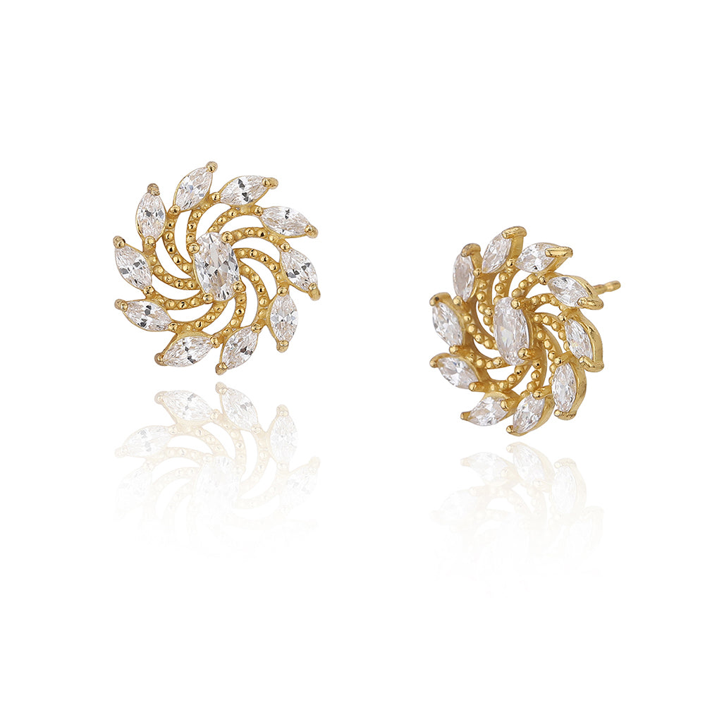 Carlton London Gold Toned Cz Studded Floral Stud Earring For Women
