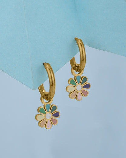 Girls 18kt Gold Plated Floral Enamel Hoop Earring