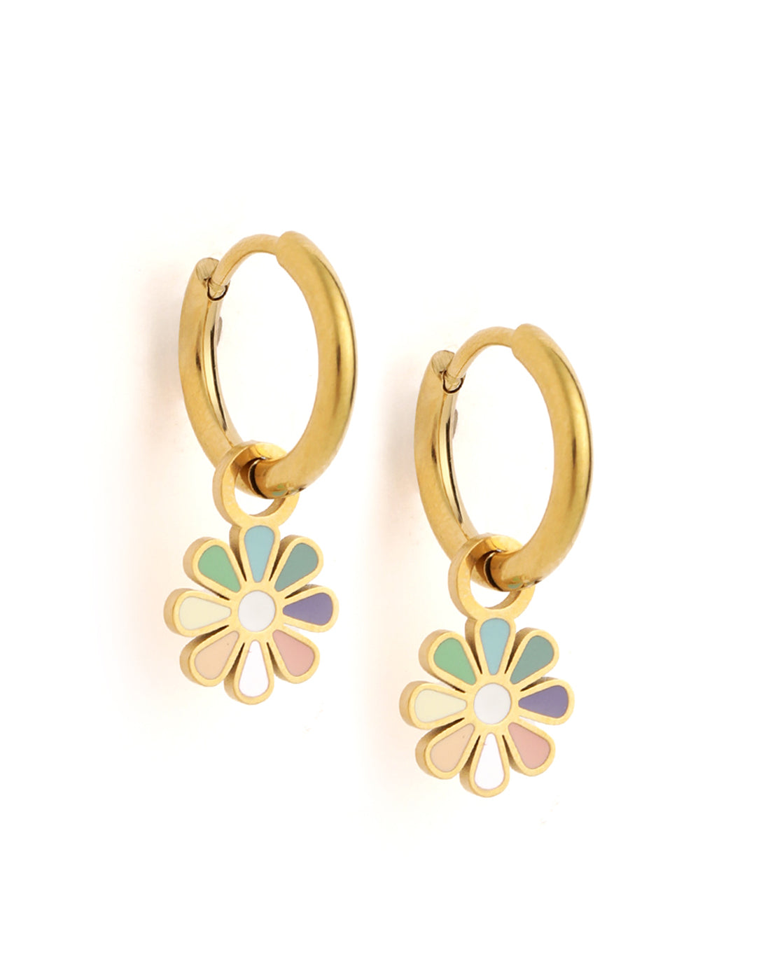 Girls 18kt Gold Plated Floral Enamel Hoop Earring